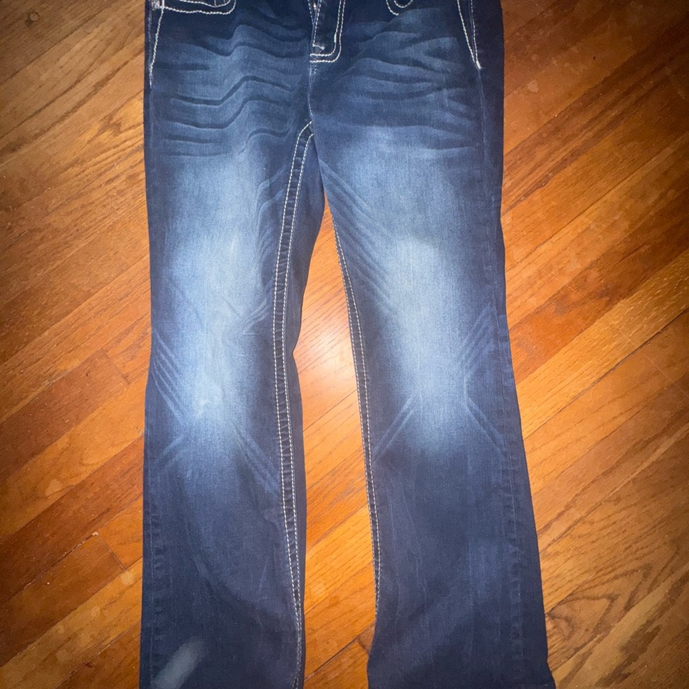 Miss Me Blue Boot Cut Jeans with Vintage Fading